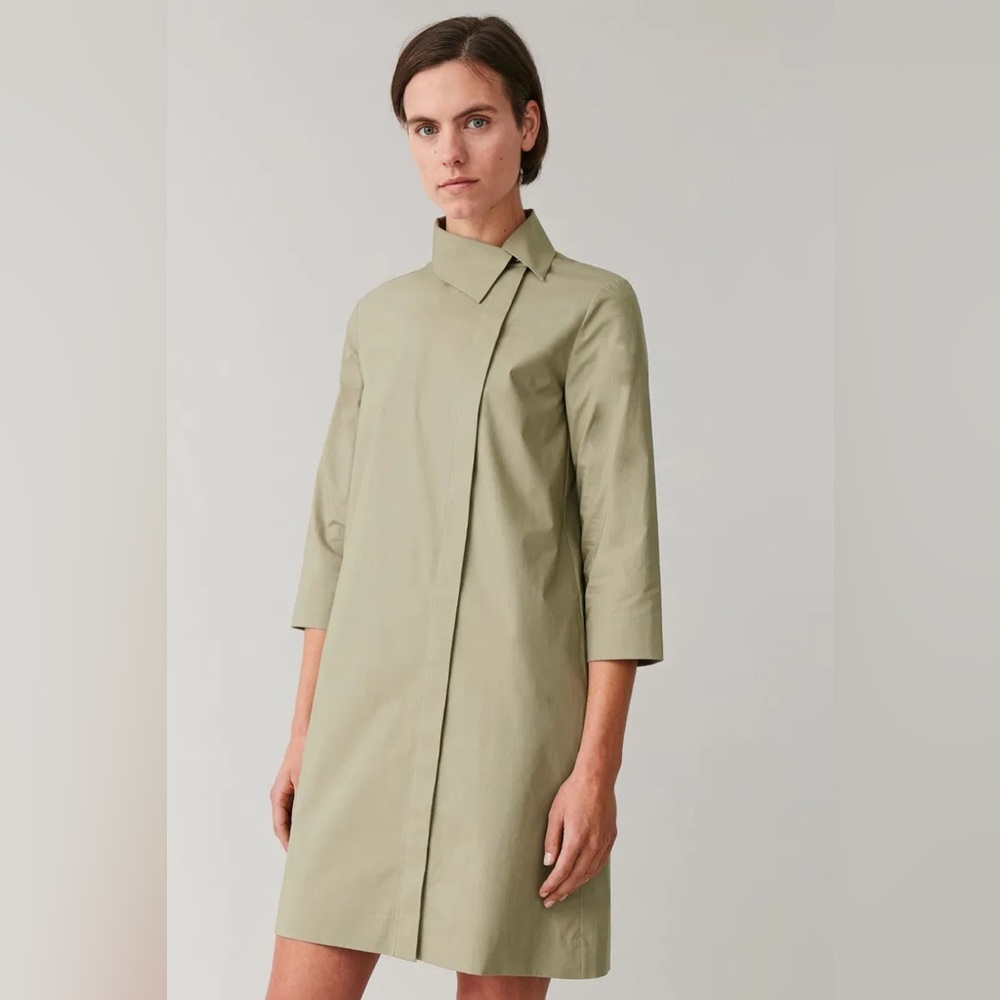 COS Olive Greenish Khaki Asymmetric Button Down Dress sz 8